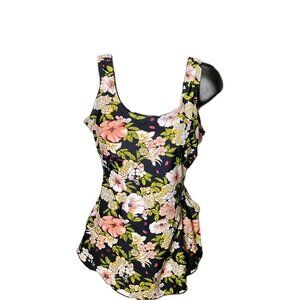 Shore Shapes Women's Sz 10 Floral One Piece Black Green Pink Tropical